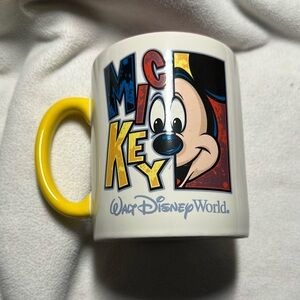 Disney Mickey Mouse Mug with Yellow Handle and Colorful Design Walt Disney World